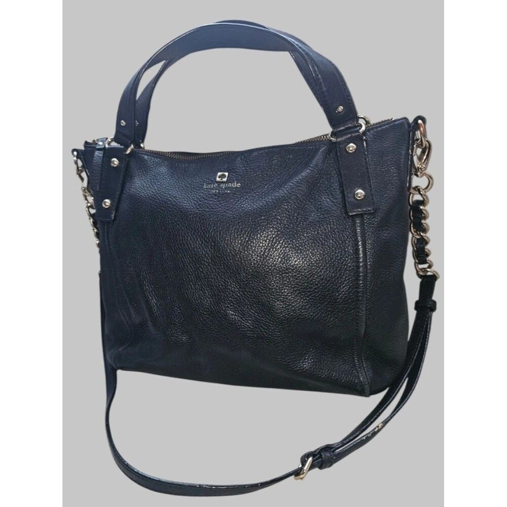 KATE SPADE NewYork Black Pebble Soft LEATHER Satchel Crossbody Handbag PURSE EuC